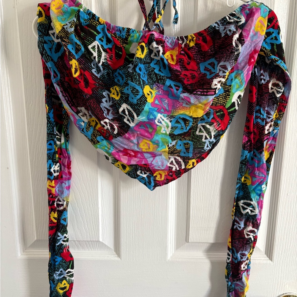 Colorful Women's Top with Peace Sign Pattern